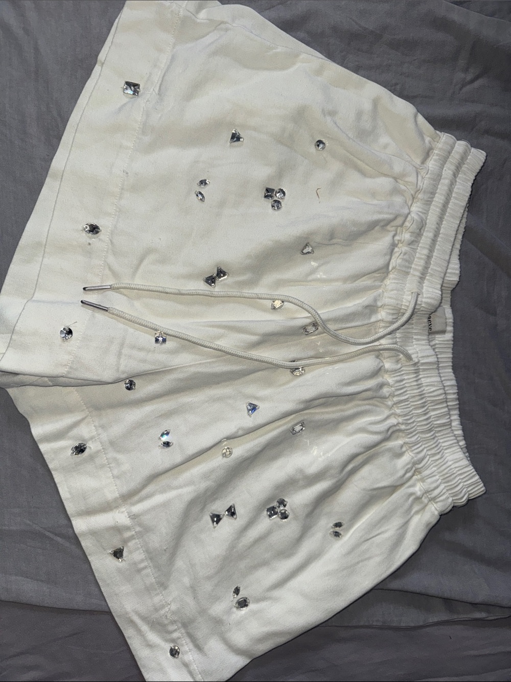 Maeve White Embellished Drawstring Shorts